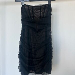 White Fox Boutique Black Ruched Strapless Sheath Dress